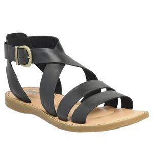 Born Ankle Strap Flat Sandal 6 Leather Cushioned Casual Comfort Black Imogen